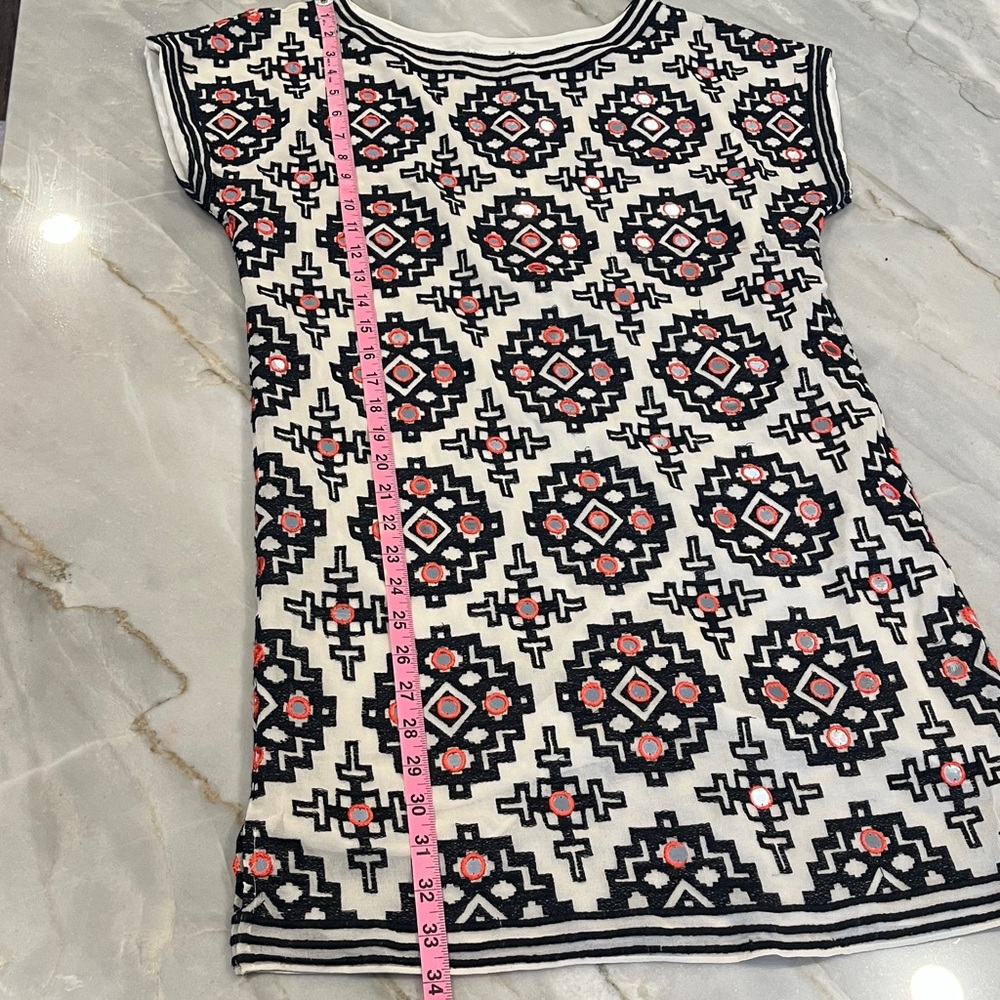 Alice + Olivia Cream Mirrored Geometric Flutter-Sleeve Shift Mini Dress, L - Picture 10 of 13